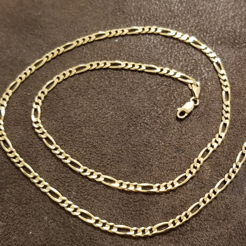 14k Figaro Chain Necklace with 14k cross Pendant